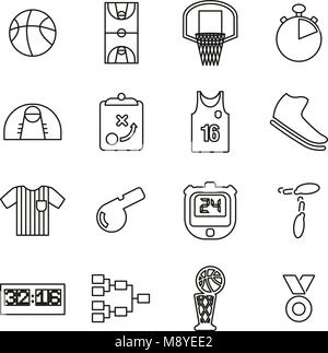 Basket-ball Sport Icons fine ligne Vector Illustration Set Illustration de Vecteur