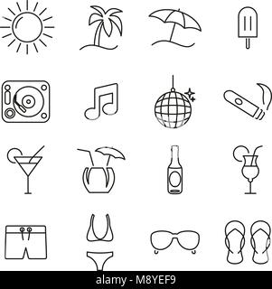 Bar de plage ou Beach Party Icônes fine ligne Vector Illustration Set Illustration de Vecteur