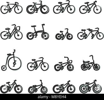 Les icônes de couleur 2 vélos à main levée Illustration de Vecteur