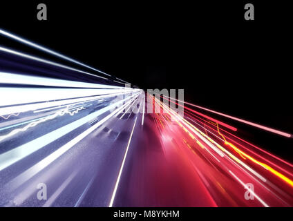 Voiture trafic light trails arrière-plan. 3D illustration Banque D'Images