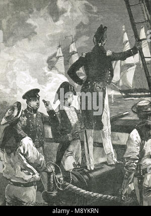 Le capitaine William Walpole interceptant le navires de la Duc de Saldanha, 16 janvier 1829, au cours de la guerre des libéraux au Portugal de 1828 à 1834 Banque D'Images