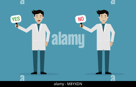 Médecin cartoon avec oui et pas de signes Banque D'Images
