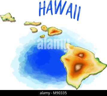 3D de la carte topographique de Hawaii - Illustration vectorielle. Utiliser pour le marketing et la production d'impression. Illustration de Vecteur