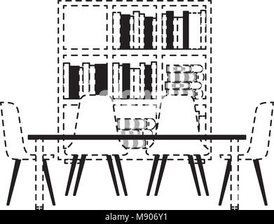 Bibliothèque avec des étagères et un bureau avec des chaises Illustration de Vecteur