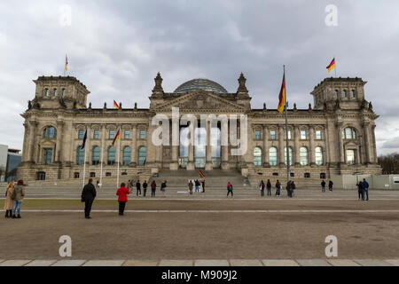 Bâtiment du Reichstag, Berlin, Allemagne. 13 mars 2018. Vue générale du bâtiment du Reichstag, Platz der Republik, Berlin, Allemagne, Europe. Banque D'Images