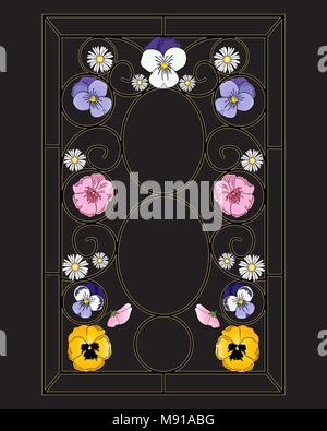 Un vecteur illustration en eps 10 format d'une fenêtre de résumé avec design fleur sur la couleur sur un fond noir et or Illustration de Vecteur