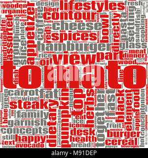 Mot de tomate concept cloud sur fond blanc, rendu 3d. Banque D'Images