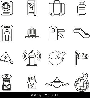 Billet d'avion ou d'Icônes fine ligne Vector Illustration Set Illustration de Vecteur