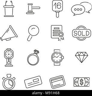 Maison de ventes aux enchères ou d'Icônes fine ligne Vector Illustration Set Illustration de Vecteur
