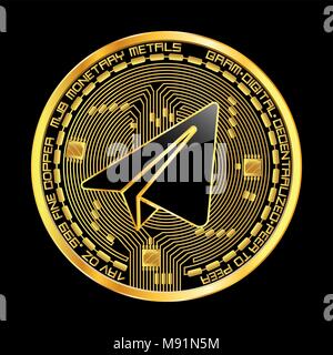 Pièce d'or devise Crypto avec couteau noir symbole gram sur avers isolé sur fond noir. Vector illustration. Utiliser pour les logos, les produits d'impression Illustration de Vecteur