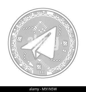 Monnaie pièce noire avec crypto gramme noir symbole sur avers isolé sur fond blanc. Vector illustration. Utiliser pour les logos, les produits, une page d'impression Illustration de Vecteur