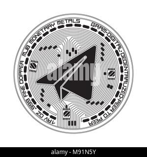 Monnaie pièce noire avec crypto gramme noir symbole sur avers isolé sur fond blanc. Vector illustration. Utiliser pour les logos, les produits, une page d'impression Illustration de Vecteur