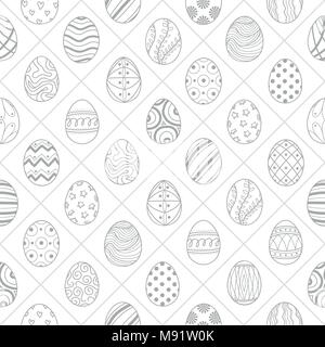 Oeufs de Pâques en gris clair sur fond carré blanc au hasard. Cute hand drawn seamless pattern design festival de Pâques dans l'illustration vectorielle. Illustration de Vecteur