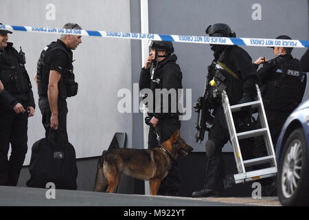 Plymouth, Devon. Mar 21, 2018. Siège armés après avoir vu knifeman Rock, près de Prince à l'école primaire. Police à un siège armé dans la région de Plymouth Rock Prince,Devon. 21/3/18 : Crédit Wayne Perry/Alamy Live News Banque D'Images