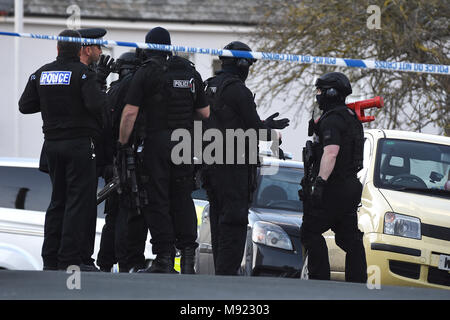 Plymouth, Devon. Mar 21, 2018. Siège armés après avoir vu knifeman Rock, près de Prince à l'école primaire. Police à un siège armé dans la région de Plymouth Rock Prince,Devon. 21/3/18 : Crédit Wayne Perry/Alamy Live News Banque D'Images