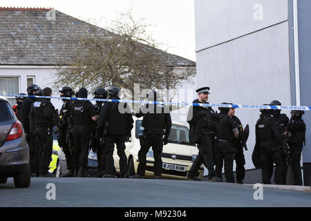 Plymouth, Devon. Mar 21, 2018. Siège armés après avoir vu knifeman Rock, près de Prince à l'école primaire. Police à un siège armé dans la région de Plymouth Rock Prince,Devon. 21/3/18 : Crédit Wayne Perry/Alamy Live News Banque D'Images
