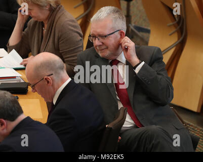 Brexit ministre écossais Michael Russell lors d'une loi du gouvernement écossais Brexit vote final au Parlement écossais à Édimbourg. Banque D'Images