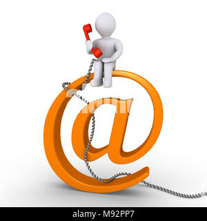 Personne assise sur l'e-mail symbole est titulaire d'un récepteur de téléphone Banque D'Images