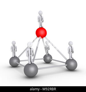 Patron et les hommes d'affaires sont connectés sur une pyramide avec les sphères Banque D'Images