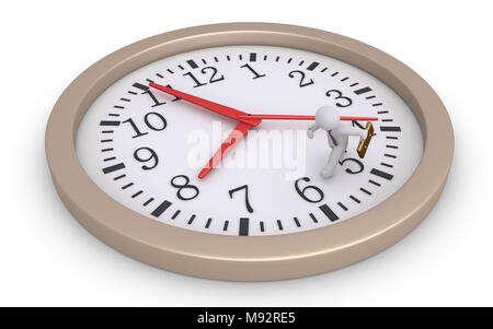 Businessman s'exécute à l'intérieur d'une horloge ronde à rattraper le temps Banque D'Images