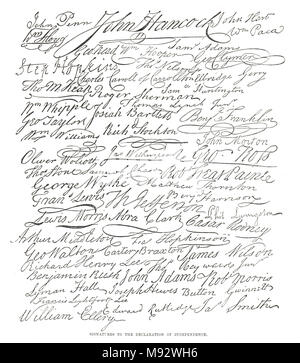 Signatures pour la déclaration d'indépendance, 1776 Banque D'Images