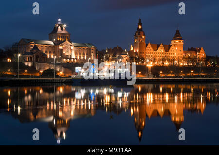 Ville de nuit, Stettin Banque D'Images