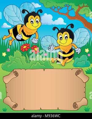 Petit parchemin et deux professionnels d'abeilles - eps10 vector illustration. Illustration de Vecteur