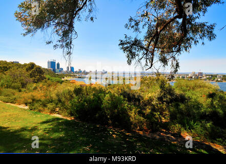 Sur la ville de Perth et la rivière Swan de Kings Park et le Jardin botanique de l'ouest de l'Australie Banque D'Images