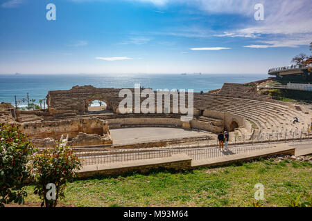 Vue panoramique sur l'ancien amphithéâtre romain de Tarragone, Espagne Banque D'Images