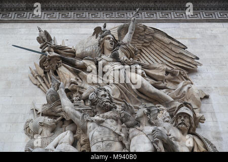 Des statues à l'Arc de Triomphe à Paris, France Banque D'Images