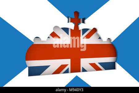 Illustration stylisée de la couronne impériale. Drapeaux de la Grande-Bretagne et de l'Écosse. Le rendu 3D Banque D'Images