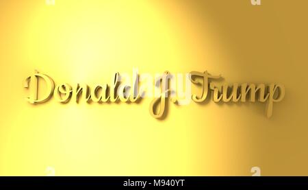 USA - 16 janvier 2017 : Une illustration d'un président américain Donald Trump signature. Le rendu 3D. Caractères matériel d'or Banque D'Images