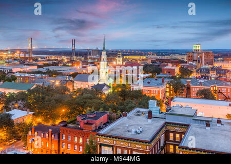 Savannah, Georgia, USA Centre-ville au crépuscule. Banque D'Images