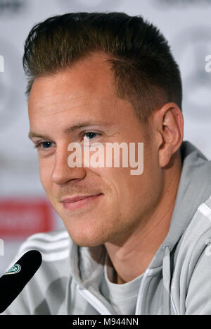 Conférence de presse avec le gardien de but allemand Marc-andré ter Stegen (FC Barcelone). Banque D'Images