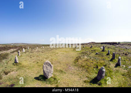 Tregeseal Stone Circle, près de Pendeen, West Cornwall UK Banque D'Images