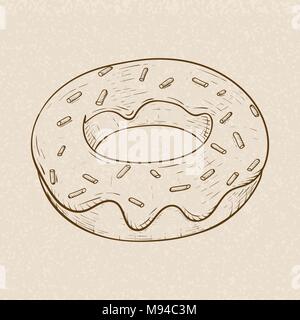 Donut. Croquis dessinés à la main, sur fond beige Illustration de Vecteur