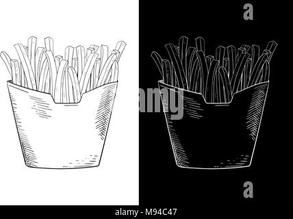 Frites. Croquis dessinés à la main, Illustration de Vecteur