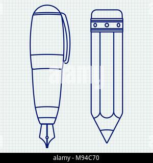 Stylo et crayon. L'icône Contour Illustration de Vecteur