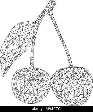 Cherry. Contour polygonal illustration noir et blanc Illustration de Vecteur