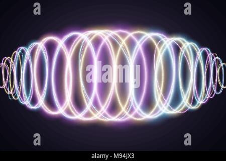 Résumé fond lumineux néon multicolore de vagues. Égaliseur musique. Fonds d'écran pour votre conception. Les cercles de lumière chaotique. Vector illustration. Spe Illustration de Vecteur