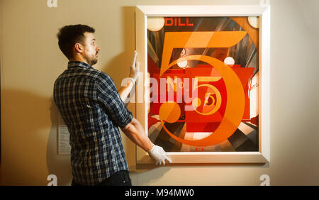 Oxford, UK. 22 mars, 2018. 'America's Cool Modernisme' à l'Ashmolean Oxford.23 mars. O'Keefe à trémie. Charles Demuth 1883 à 1935 'J'ai vu la figure 5 de l'or" 1928 Photographie Richard Cave/Alamy Banque D'Images