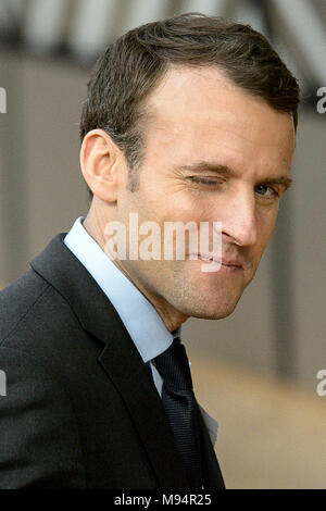 Bruxelles, Bxl, Belgique. Mar 22, 2018. Le président français, Emmanuel Macron arrive pour le Conseil européen, réunion des Etats de l'UE à Bruxelles, Belgique le 22.03.2018 par Wiktor Dabkowski Wiktor Dabkowski/crédit : ZUMA Wire/Alamy Live News Banque D'Images