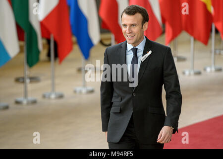 Bruxelles, Bxl, Belgique. Mar 22, 2018. Le président français, Emmanuel Macron arrive pour le Conseil européen, réunion des Etats de l'UE à Bruxelles, Belgique le 22.03.2018 par Wiktor Dabkowski Wiktor Dabkowski/crédit : ZUMA Wire/Alamy Live News Banque D'Images