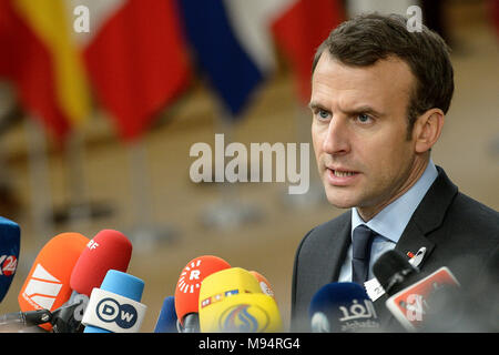 Bruxelles, Bxl, Belgique. Mar 22, 2018. Le président français, Emmanuel Macron arrive pour le Conseil européen, réunion des Etats de l'UE à Bruxelles, Belgique le 22.03.2018 par Wiktor Dabkowski Wiktor Dabkowski/crédit : ZUMA Wire/Alamy Live News Banque D'Images