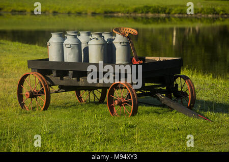 Ava, New York, USA. Août 25, 2015. Un classique pot à lait panier se trouve à proximité d'un étang à l'extérieur de Ava, New York. Credit : L.E. Baskow/ZUMA/Alamy Fil Live News Banque D'Images