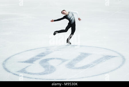 Milan, Italie. Mar 22, 2018. Mikhail Kolyada de Russie effectue au cours de la compétition hommes programme court à la 2018 ISU World Figure Skating Championships, à Milan, Italie, le 22 mars 2018. Mikhail Kolyada a pris la deuxième place avec 100,08 points. Credit : Jin Yu/Xinhua/Alamy Live News Banque D'Images