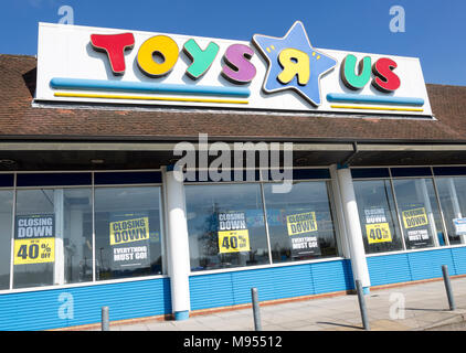 Toys R Us store shop fermer, Copdock, Ipswich, Suffolk, Angleterre, UK 21 Match 2018 Banque D'Images