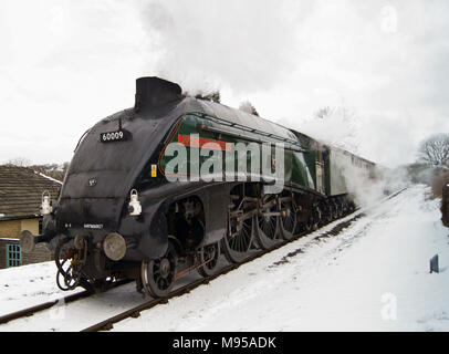 Union de l'Afrique du Sud ,Train à vapeur se déplaçant dans la neige à l'Irwell Vale sur la East Lancs Railway Banque D'Images