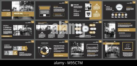 Modèles de présentation de l'or noir et des infographies éléments arrière-plan. Pour l'entreprise, rapport annuel, dépliant, corporate marketing, notice, advertisi Illustration de Vecteur