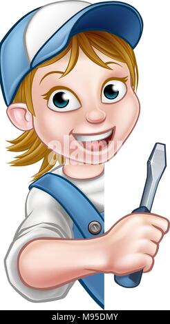 Personnage de femme électricien constructeur Illustration de Vecteur